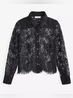 On 34th - Black Lace Button-Up Shirt, Size Large